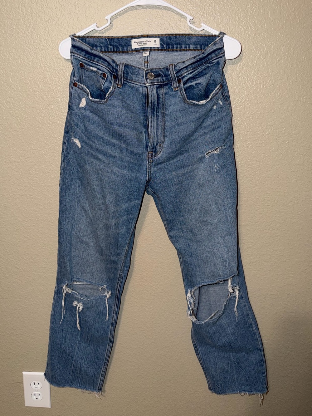 Abercrombie & Fitch Distressed Straight-Leg Blue Jeans